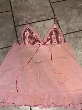 Victoria's Secret Pink Satin & Sheer Ruffle Chemise with Lace Detailing